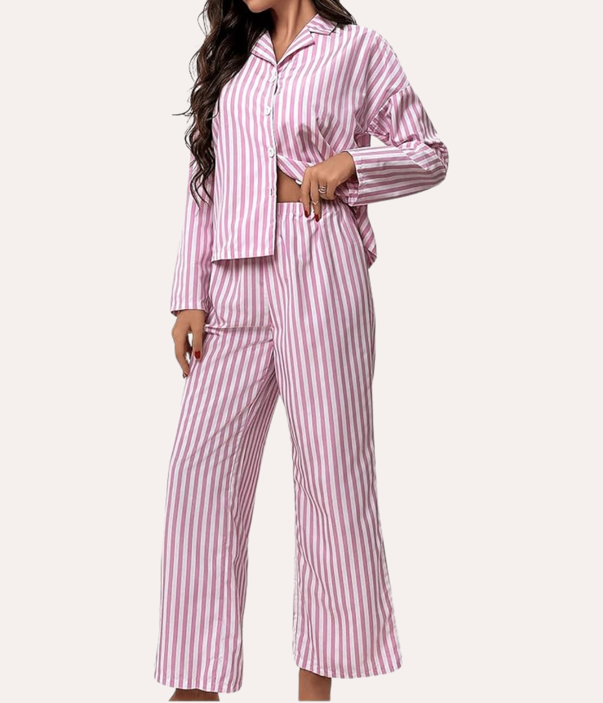 Two Piece Pink Striped Pajama Set