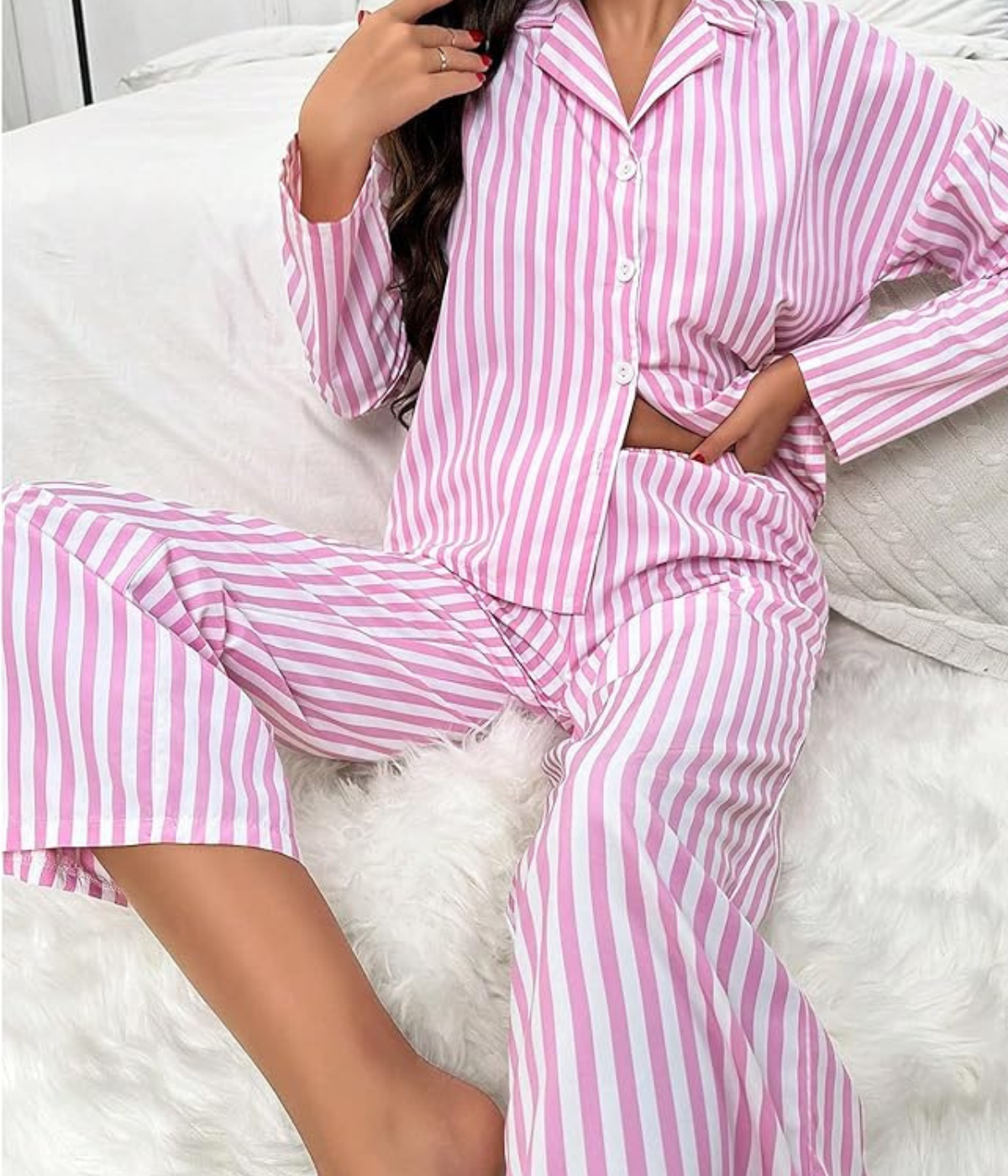 Two Piece Pink Striped Pajama Set