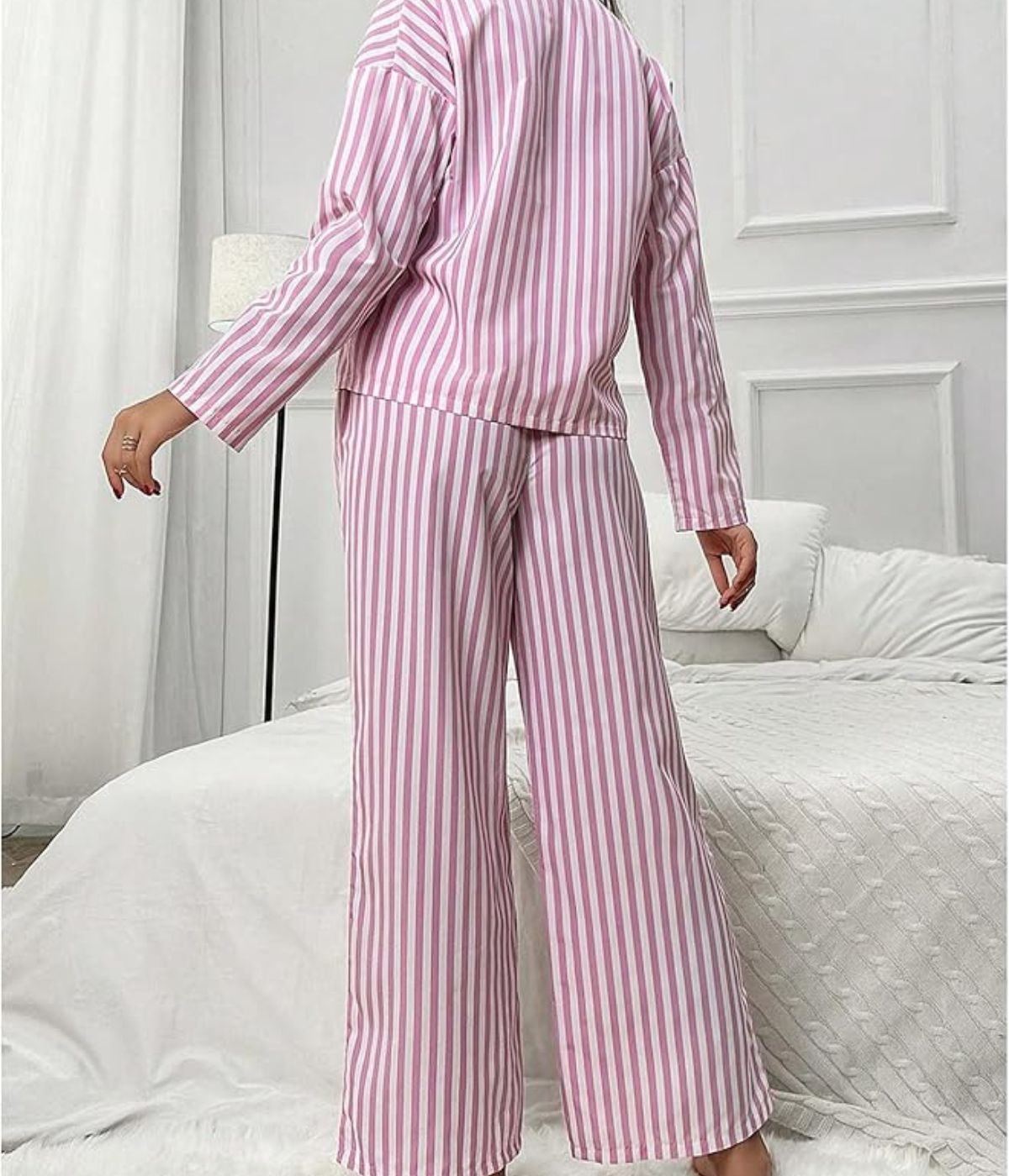 Two Piece Pink Striped Pajama Set