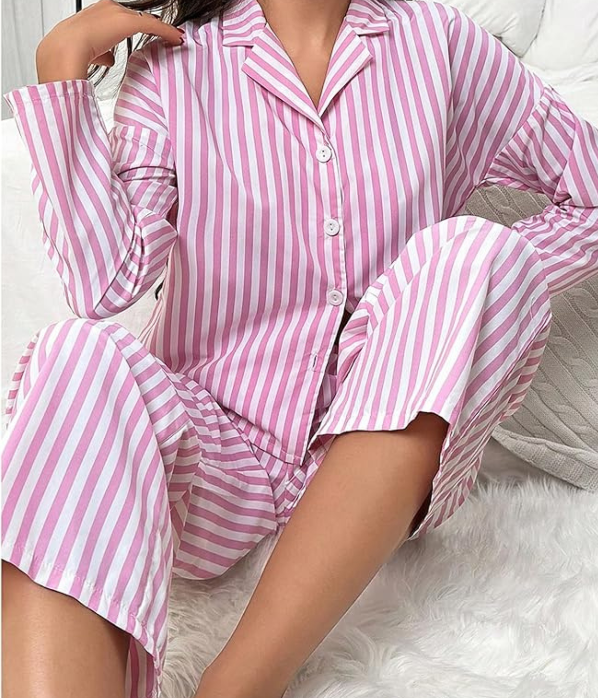 Two Piece Pink Striped Pajama Set