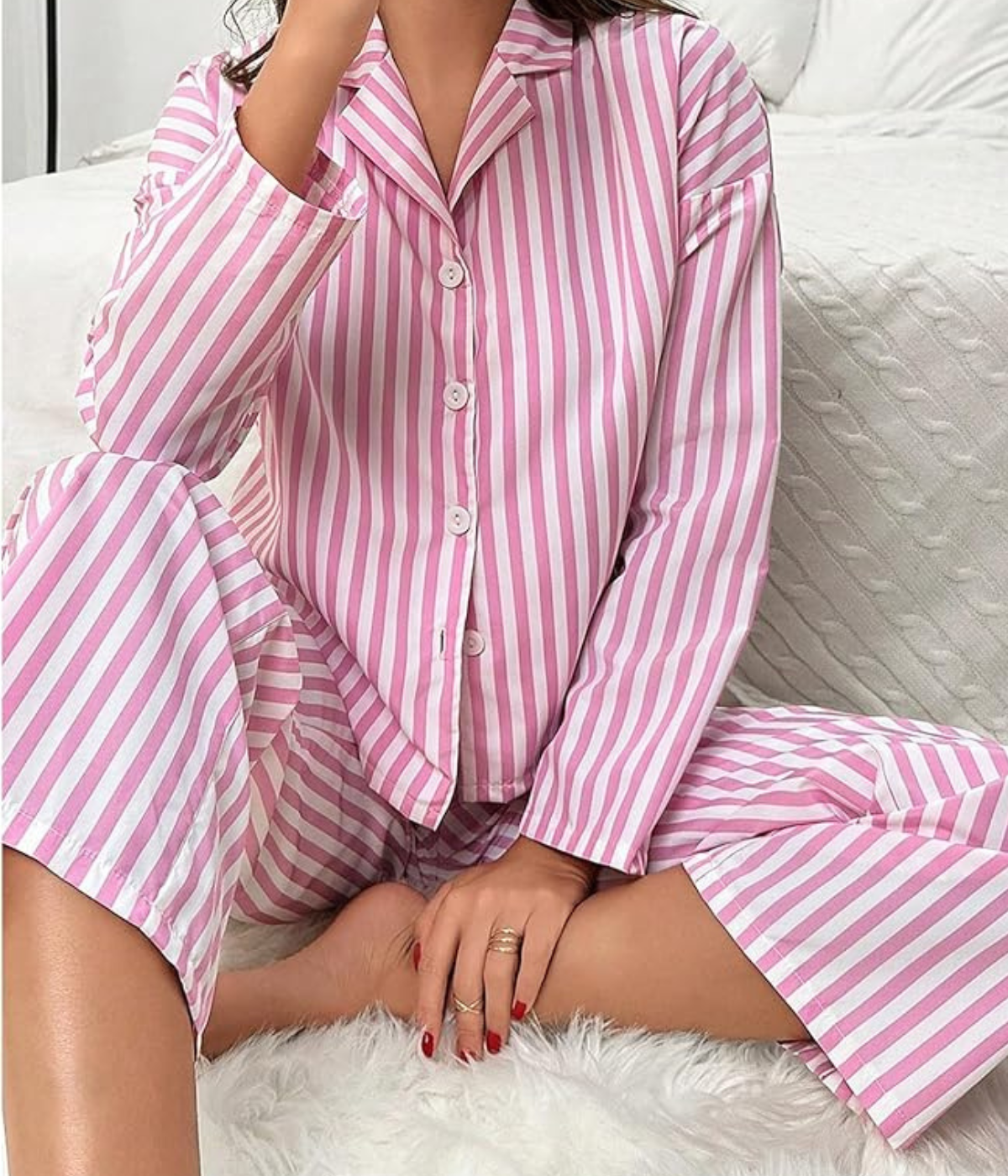 Two Piece Pink Striped Pajama Set